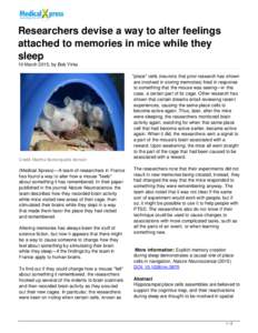 Researchers devise a way to alter feelings attached to memories in mice while they sleep