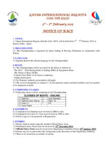 QATAR INTERNATIONAL REGATTA (SAIL THE GULF) 3rd – 7th February[removed]NOTICE OF RACE