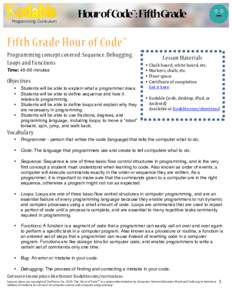    Programming Curriculum HourofCode™: FifthGrade