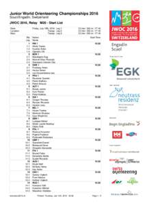 Junior World Orienteering Championships 2016 Scuol/Engadin, Switzerland JWOC 2016, Relay M20 - Start List Date: Location: Map: