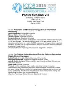 Poster Session VIII Saturday, 14 March[removed]:[removed]:30 Exhibit Hall-Grote Zaal (Setup 12:20)