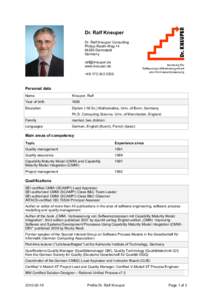 Dr. Ralf Kneuper Dr. Ralf Kneuper Consulting Philipp-Roeth-WegDarmstadt Germany 