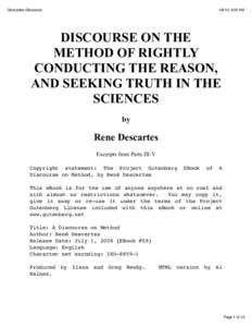 Descartes-Discourse, 9:22 AM DISCOURSE ON THE METHOD OF RIGHTLY