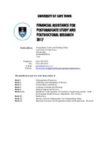 UNIVERSITY OF CAPE TOWN  FINANCIAL ASSISTANCE FOR POSTGRADUATE STUDY AND POSTDOCTORAL RESEARCH 2017