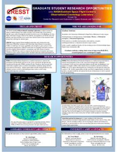 GRADUATE STUDENT RESEARCH OPPORTUNITIES within NASA/Goddard Space Flight Center’s Observational Cosmology Laboratory