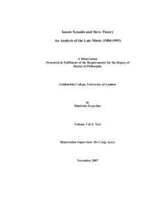Iannis Xenakis and Sieve Theory An Analysis of the Late MusicA Dissertation Presented in Fulfilment of the Requirements for the Degree of Doctor of Philosophy