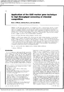 Application of the GUS marker gene technique to high-throughput screening of ... Kate J Wilson; Adriana Parra; Lina Botero Canadian Journal of Microbiology; Aug 1999; 45, 8; Academic Research Library pgReproduced 