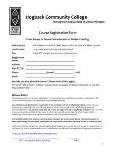 Hogback Community College Homegrown Applications of Global Principles Course Registration Form From Forest to Frame: Introduction to Timber Framing Instructor(s):