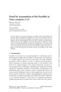Proof by Assumption of the Possible in Prior Analytics 1.15 Marko Malink Jacob Rosen Humboldt University of Berlin
