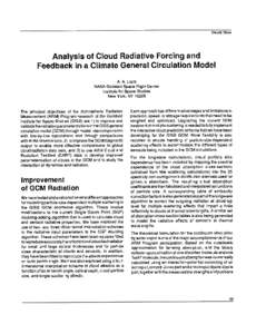 CloudySkies  Analysis of Cloud Radiative Forcing andFeedback in a Climate General Circulation Model A. A. lacis NASA Goddard Space Flight Center