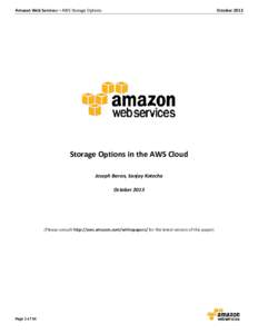 Amazon Web Services – AWS Storage Options  October 2013 Storage Options in the AWS Cloud Joseph Baron, Sanjay Kotecha
