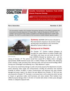 Canadian Humanitarian Assistance Fund (CHAF) Disaster Response Strategy INDIA: Provision of safe drinking water and sanitation to the communities affected by Cyclone Hudhud in India.  Plan’s Intervention