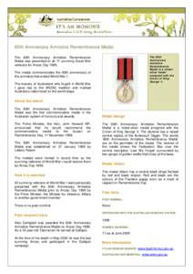 80th Anniversary Armistice Remembrance Medal