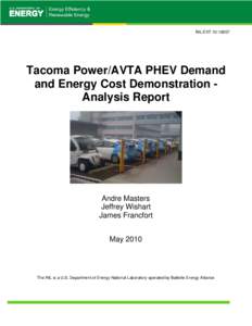 Tacomo Power/AVTA PHEV Demand and Energy Cost Demonstration - Analysis Report