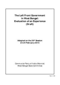 The Left Front Government in West Bengal: Evaluation of an Experience (Draft)  Adopted on the 29th Session