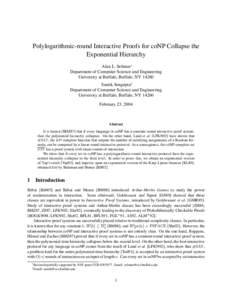 Polylogarithmic-round Interactive Proofs for coNP Collapse the Exponential Hierarchy Alan L. Selman ∗