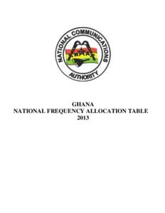 GHANA NATIONAL FREQUENCY ALLOCATION TABLE 2013 Table of Contents INTRODUCTION ....................................................................................................................................... 3