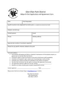 Glen Ellyn Park District  Adopt-A-Park Application and Agreement Form Date: