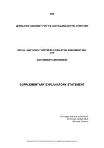 2008  LEGISLATIVE ASSEMBLY FOR THE AUSTRALIAN CAPITAL TERRITORY SEXUAL AND VIOLENT OFFENCES LEGISLATION AMENDMENT BILL 2008