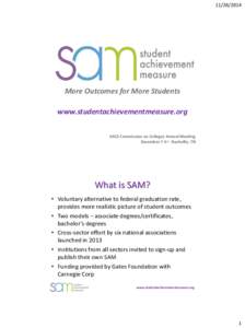 More Outcomes for More Students www.studentachievementmeasure.org SACS Commission on Colleges Annual Meeting December 7-9 ▪ Nashville, TN