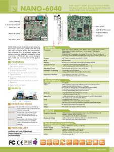 NANO[removed]Intel® AtomTM E6X0T processor based NANOITX Board with dual display, Gigabit Ethernet,