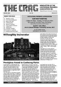 NEWSLETTER OF THE CASTLECRAG PROGRESS ASSOCIATION INC. Eighty three years serving the community ISSN