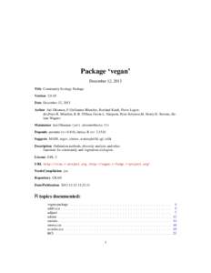 Package ‘vegan’ December 12, 2013 Title Community Ecology Package