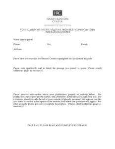 Notification of Intent to Quote