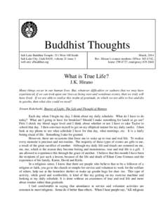 Buddhist Thoughts Salt Lake Buddhist Temple: 211 West 100 South Salt Lake City, Utah 84101, volume 21 issue 3 web site: slbuddhist.org  March, 2014