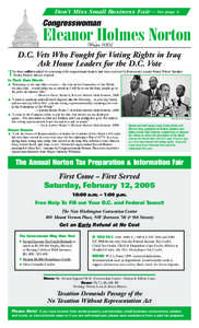 Don’t Miss Small Business Fair — See page 4.  Congresswoman Eleanor Holmes Norton Winter 2005