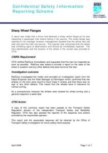 Confidential Safety Information Reporting Scheme - Sharp Wheel Flanges