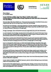 Press release  For immediate release In year of climate ambition, Cape Town blazes a trail for urban action