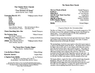 The Chester River Chorale  The Chester River Chorale Invites you to:  “Ten Seasons of Song”