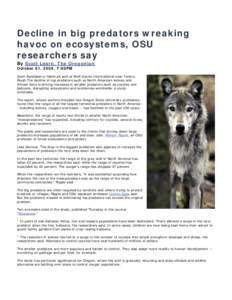 Decline in big predators wreaking havoc on ecosystems, OSU researchers say