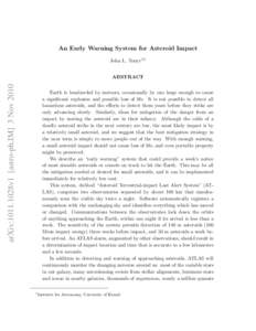 An Early Warning System for Asteroid Impact John L. Tonry(1) arXiv:1011.1028v1 [astro-ph.IM] 3 Nov[removed]ABSTRACT