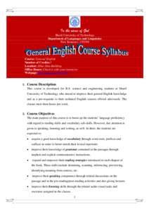 In the name of God Sharif University of Technology Department of Languages and Linguistics First Semester, Course: General English