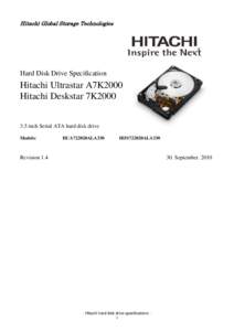 Hitachi Global Storage Technologies  Hard Disk Drive Specification Hitachi Ultrastar A7K2000 Hitachi Deskstar 7K2000