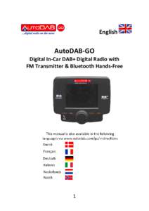English  AutoDAB-GO Digital In-Car DAB+ Digital Radio with FM Transmitter & Bluetooth Hands-Free
