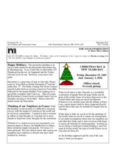 Volume 61 No. 12 Town Offices and Community Center 6401 Forest Road, Cheverly, MDDecember 2015