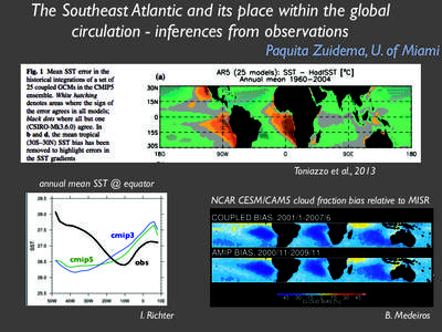 The Southeast Atlantic and its place within the global circulation - inferences from observations Paquita Zuidema, U. of Miami Toniazzo et al., 2013 annual mean SST @ equator