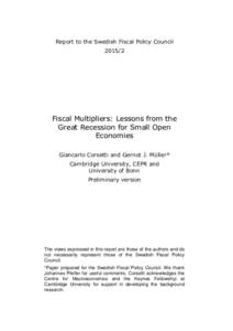 Report to the Swedish Fiscal Policy CouncilFiscal Multipliers: Lessons from the Great Recession for Small Open Economies