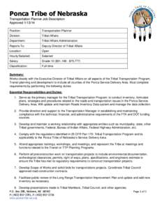 Ponca Tribe of Nebraska Transportation Planner Job Description ApprovedPosition:  Transportation Planner