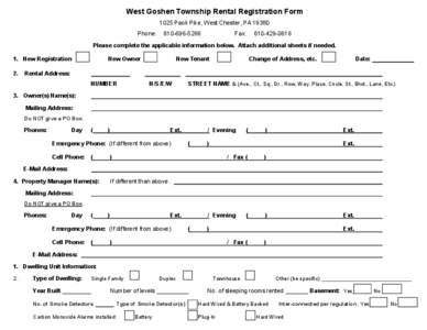 West Goshen Township Rental Registration Form 1025 Paoli Pike, West Chester, PA[removed]Phone: [removed]