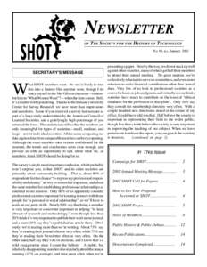 NEWSLETTER OF THE SOCIETY FOR THE HISTORY OF TECHNOLOGY No. 94, n.s., January 2002