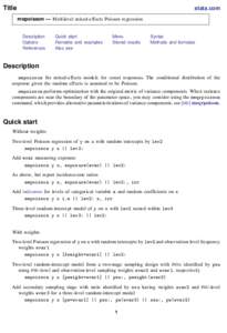 Title  stata.com mepoisson — Multilevel mixed-effects Poisson regression  Description