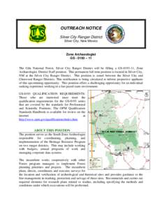OUTREACH NOTICE Silver City Ranger District Silver City, New Mexico Zone Archaeologist GS[removed] – 11