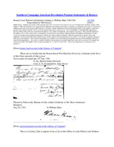 Southern Campaign American Revolution Pension Statements & Rosters Bounty Land Warrant information relating to William Ham VAS1364 Transcribed by Will Graves vsl 2VA[removed]
