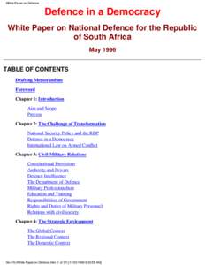 White Paper on Defence  Defence in a Democracy White Paper on National Defence for the Republic of South Africa May 1996