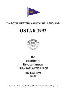 The ROYAL WESTERN YACHT CLUB of ENGLAND  OSTAR 1992 the