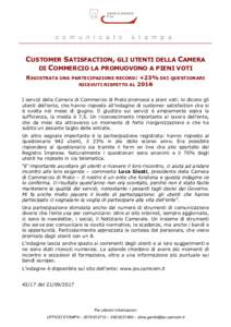 Comunicato stampa 2017: Customer Satisfaction, gli utenti della Camera di Commercio la promuovono a pieni voti